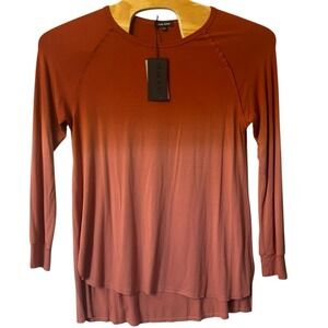 Dear John Heidi Autum Blaze Ombre Tee Size Large Split Raw Edge Hi-Lo Hem Tunic